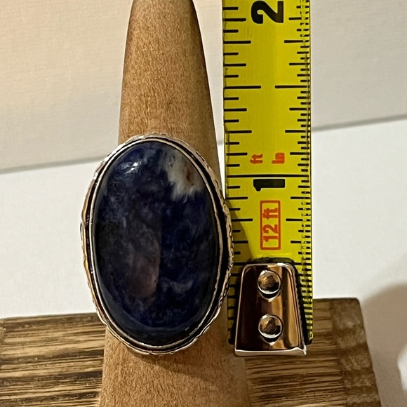 GEMSTONE RING 925 SILVER OVERLAY CRAZY SODALITE SIZE 8.75 - Picture 8 of 8